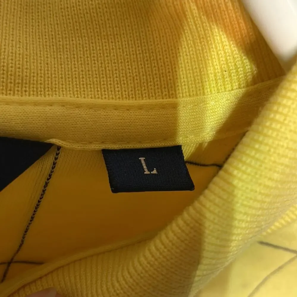 Ralph Lauren L mens polo golf yellow navy window pain polo shirt euc